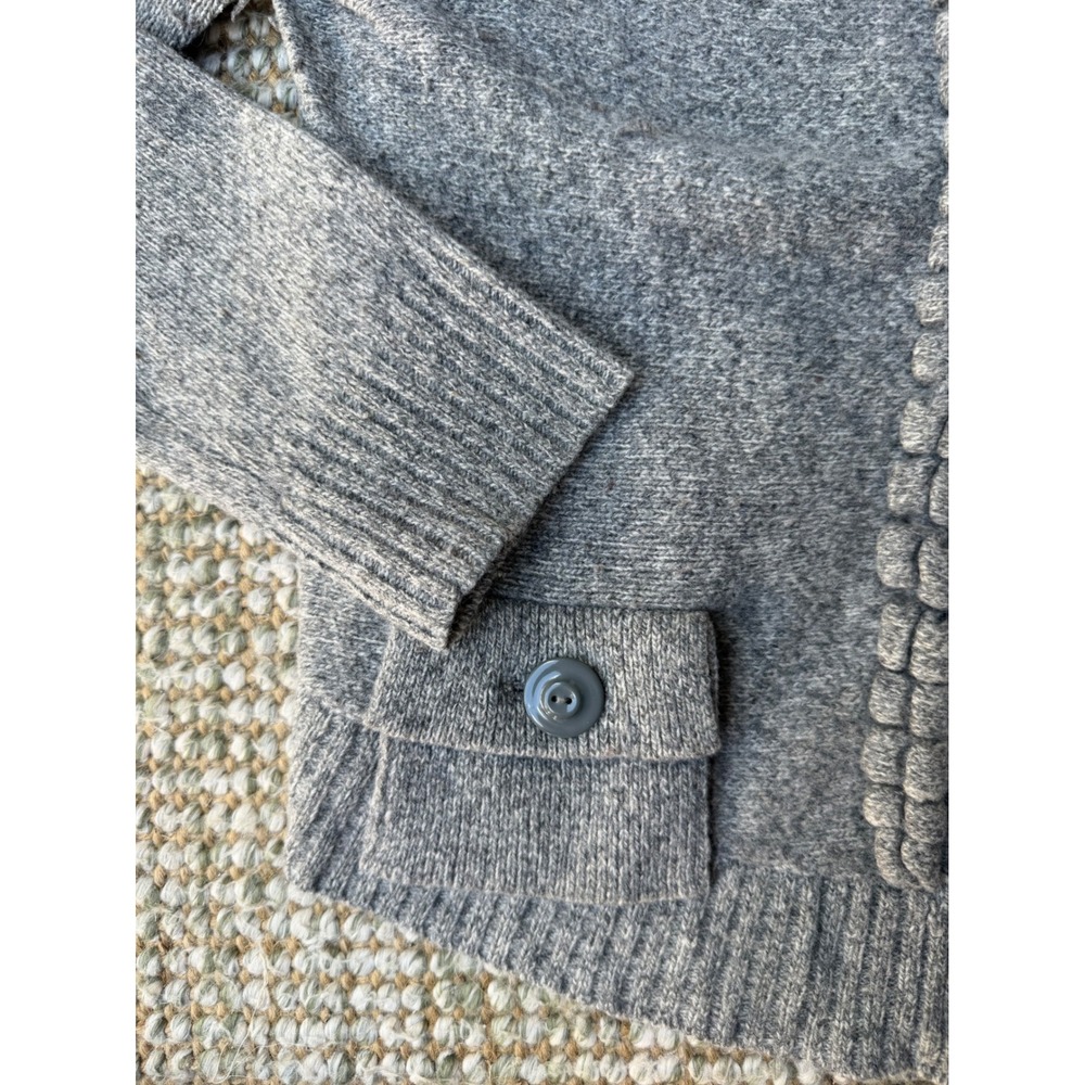Moth Anthropologie Gray Wool Blend Ruffle Bubble Trim Cardigan Sweater Large - Picture 3 of 7